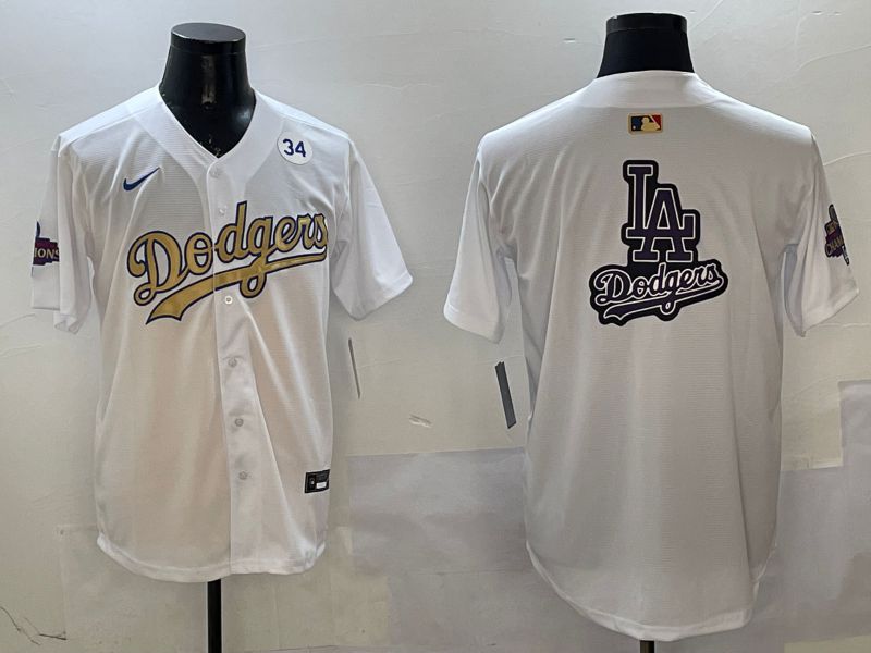 Men Los Angeles Dodgers Blank White Champion gold character 2025 Nike MLB Jersey style 22